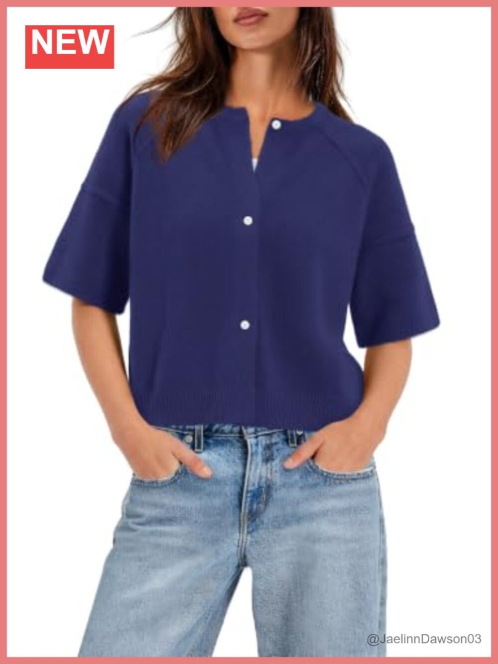 Womens Short Sleeve Cropped Cardigan Lightweight Oversized Knit Button Up